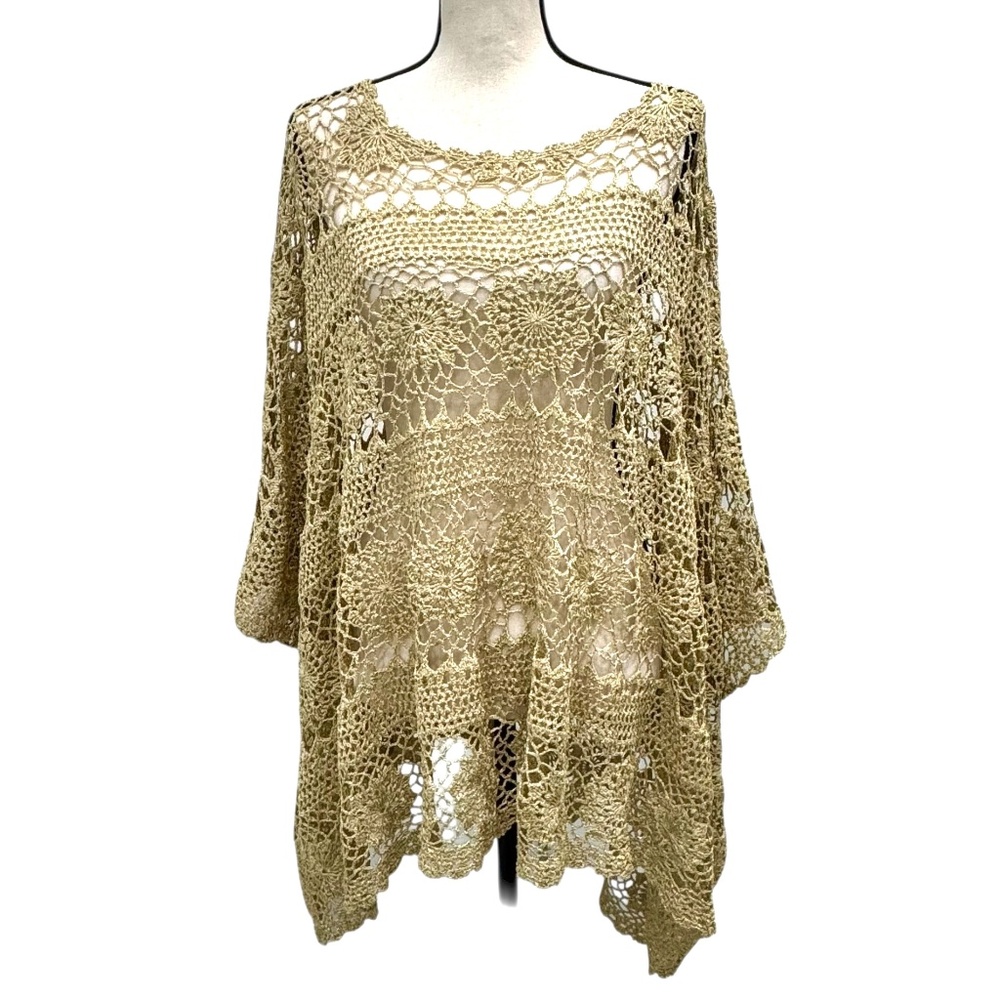 MES DEMOISELLES PARIS JEANNOT GOLD CROCHET KNIT PONCHO